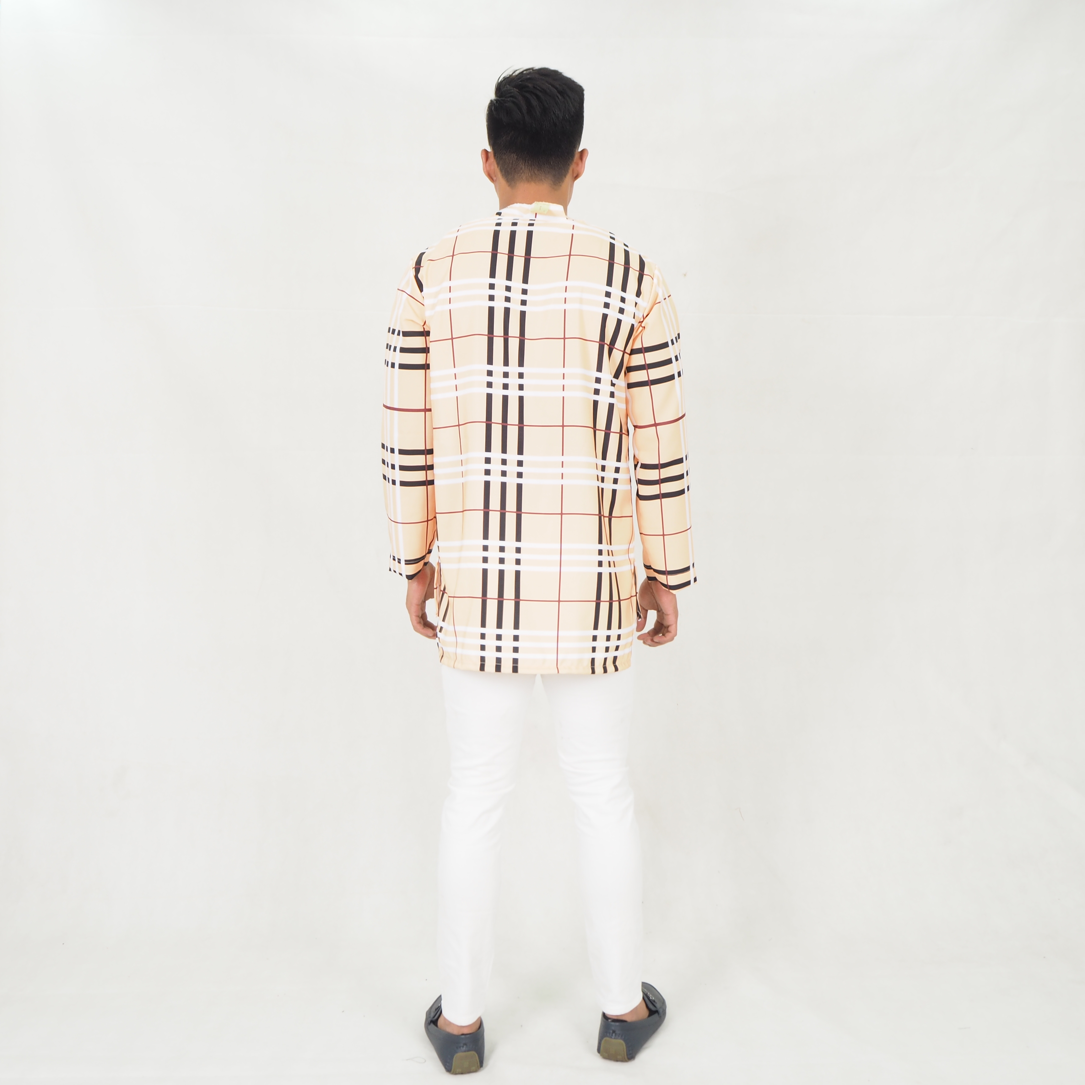 SW5219 MEN CHECKER PRINTED KURTA CREAM