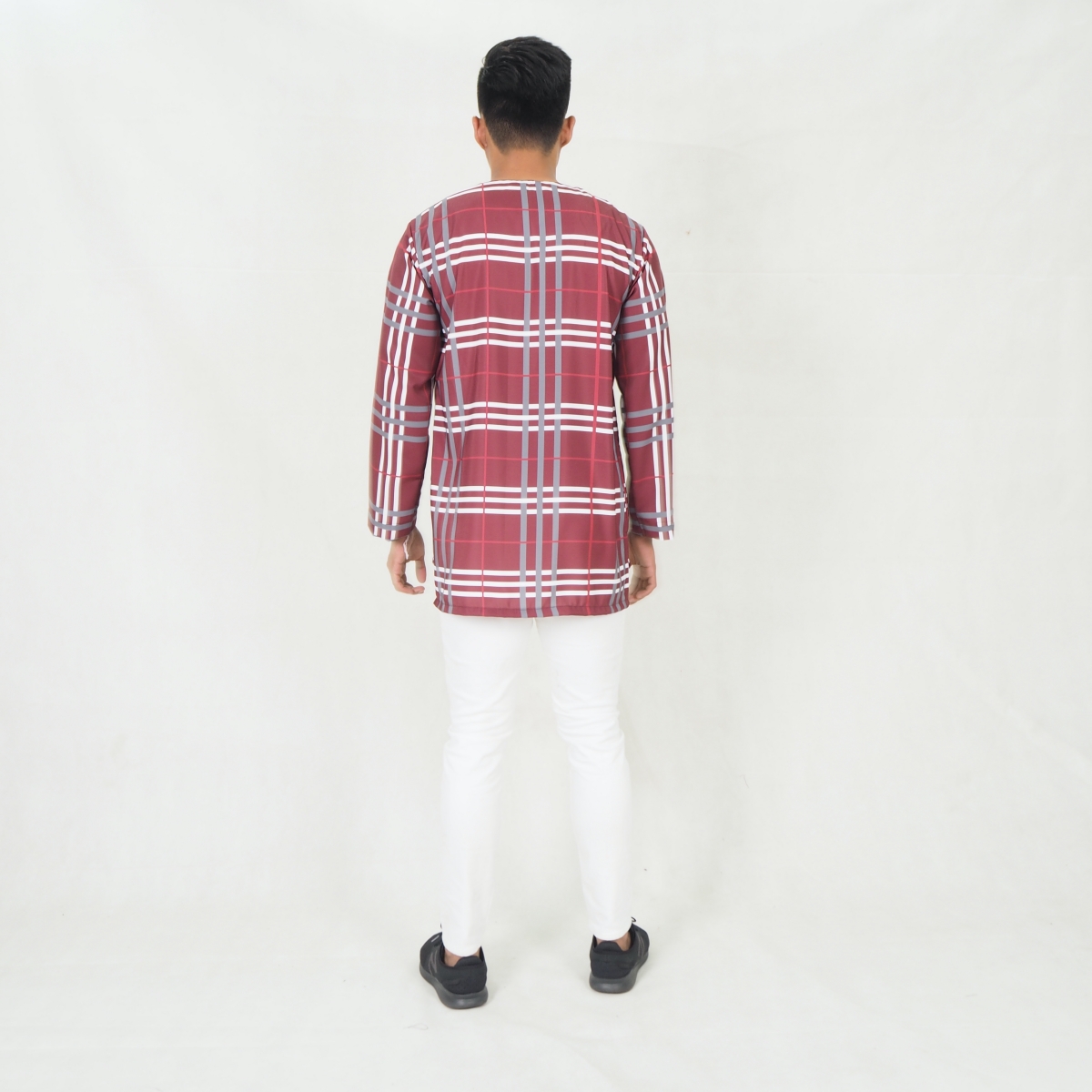 SW5219 MEN CHECKER PRINTED KURTA MAROON