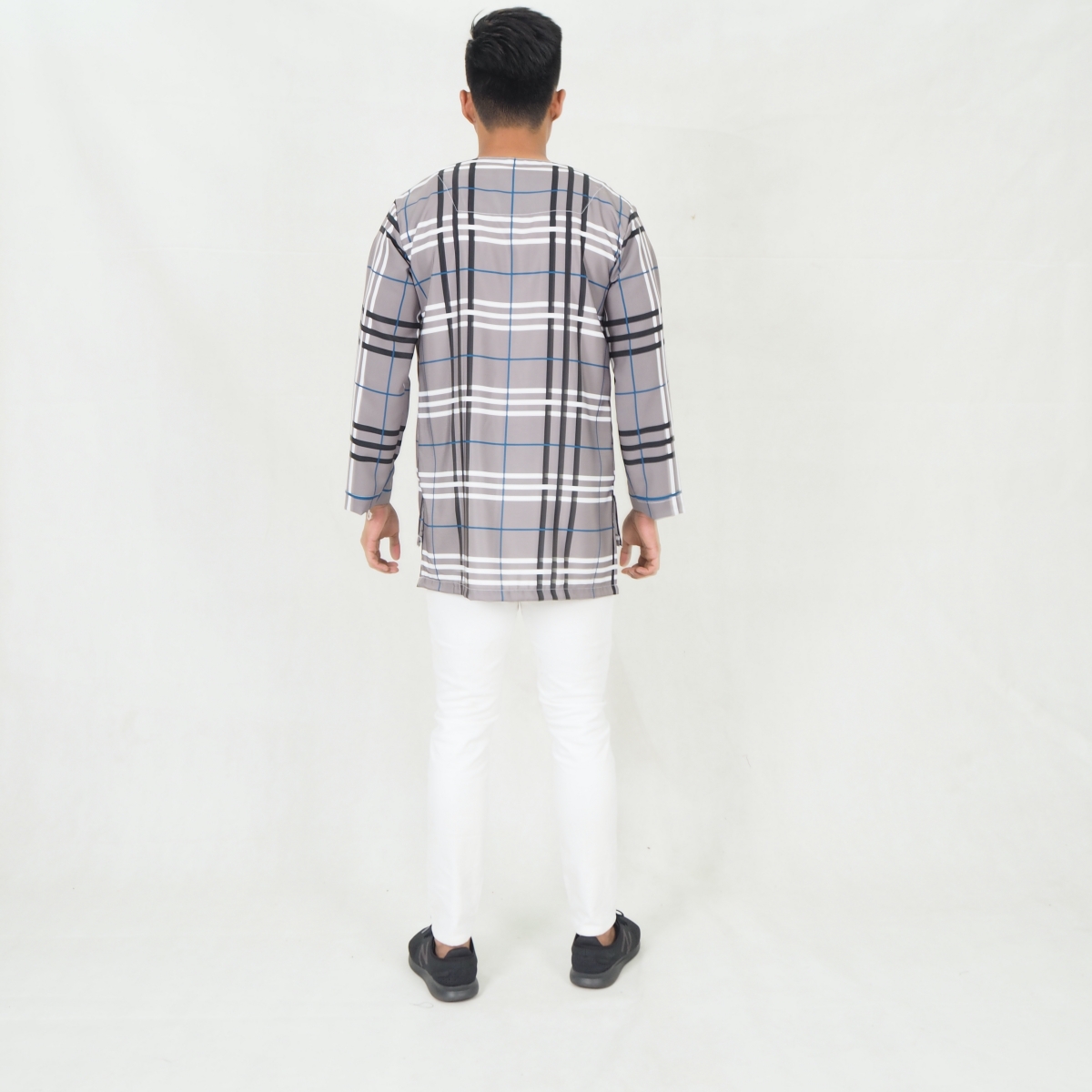 SW5219 MEN CHECKER PRINTED KURTA GREY