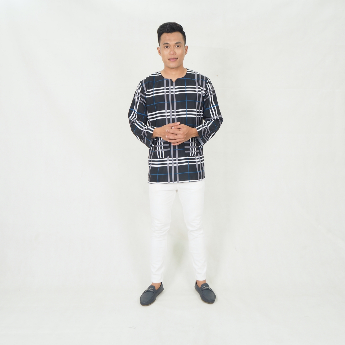 SW5219 MEN CHECKER PRINTED KURTA BLACK