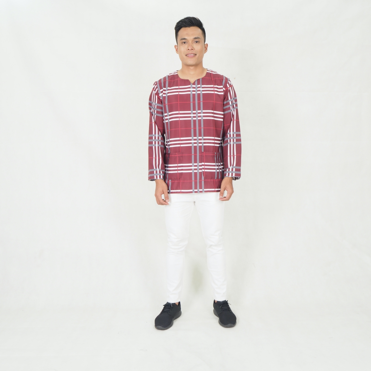 SW5219 MEN CHECKER PRINTED KURTA MAROON