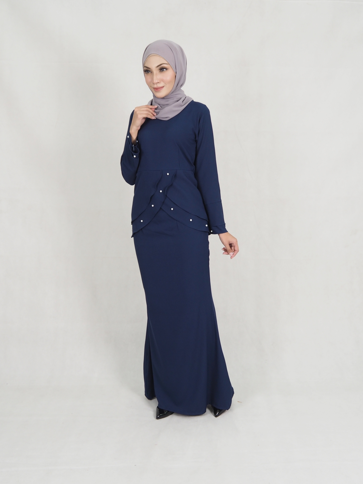 SW5240 STYLISH PEARL BAJU KURUNG NAVY BLUE
