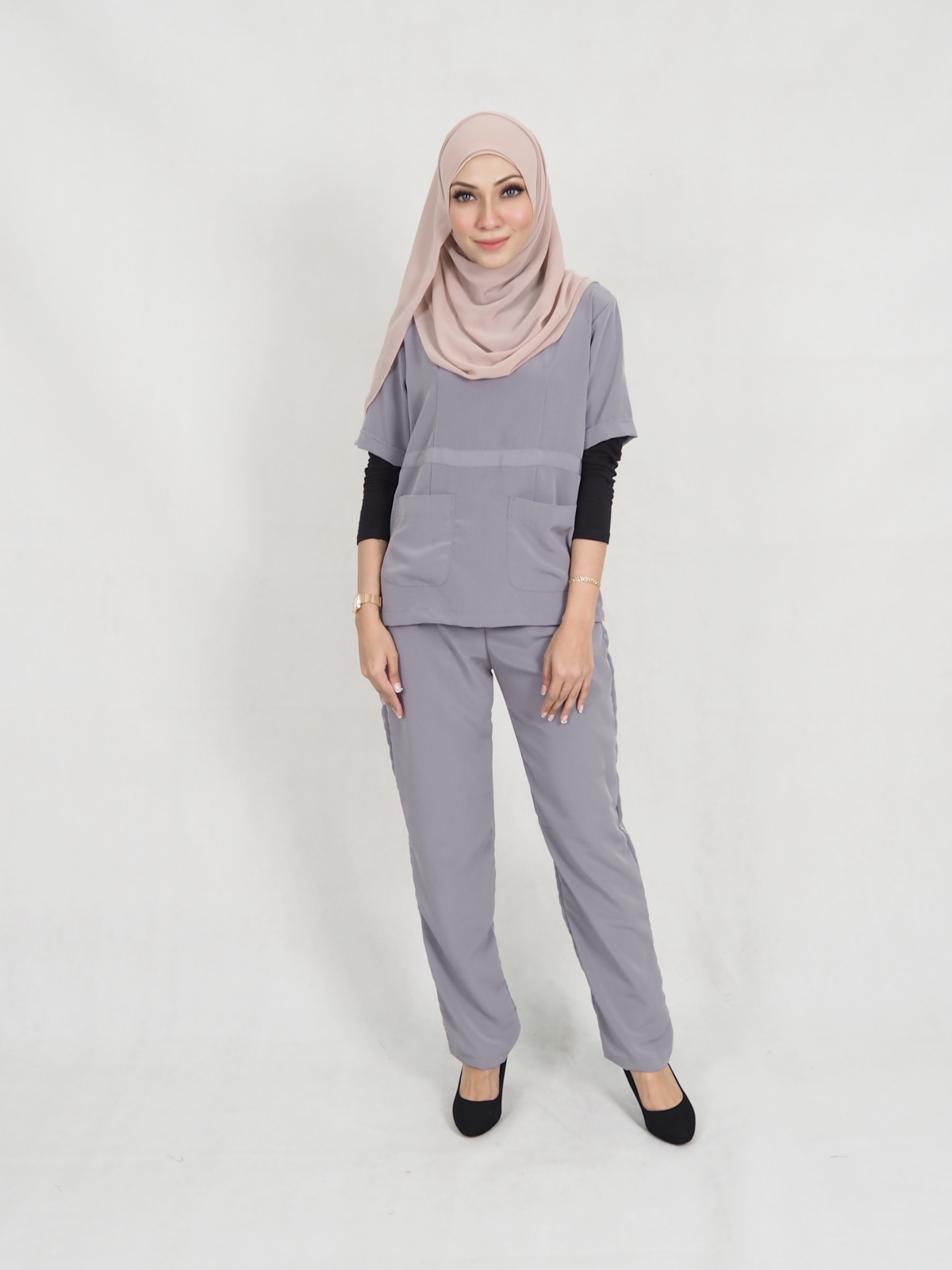 SW5312 WOMEN'S TOP & PANTS SET  GREY