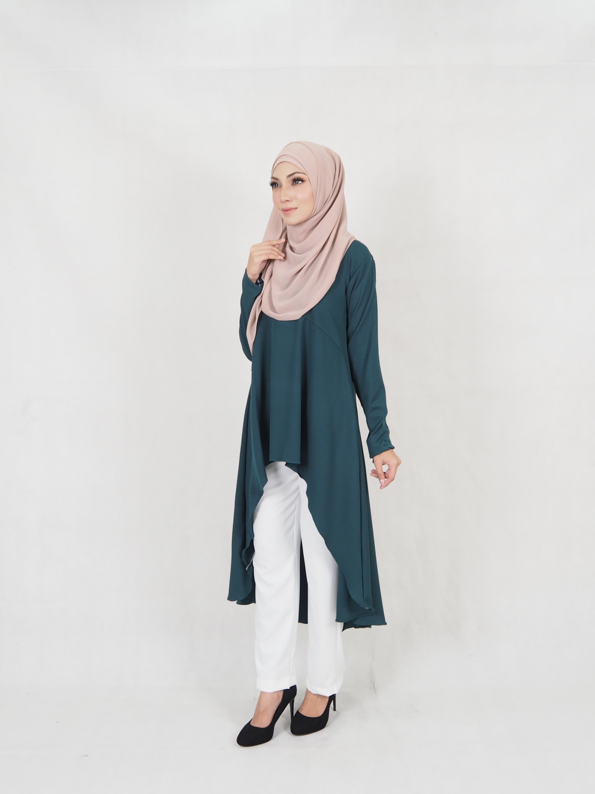 SW5328 WOMEN'S FASHION BLOUSE & PANTS SET EMERALD GREEN