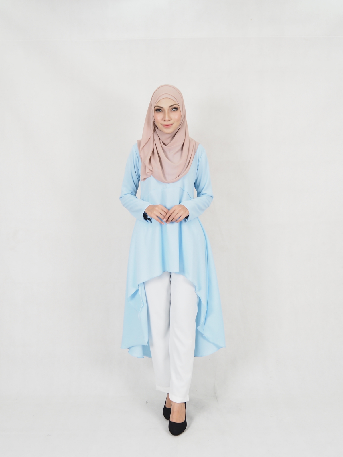 SW5328 WOMEN'S FASHION BLOUSE & PANTS SET LIGHT BLUE