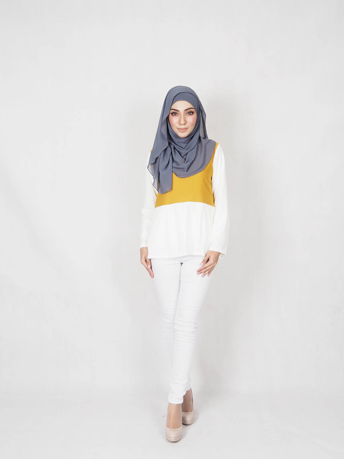 SW5336  TRENDY MIX BLOUSE MUSTARD