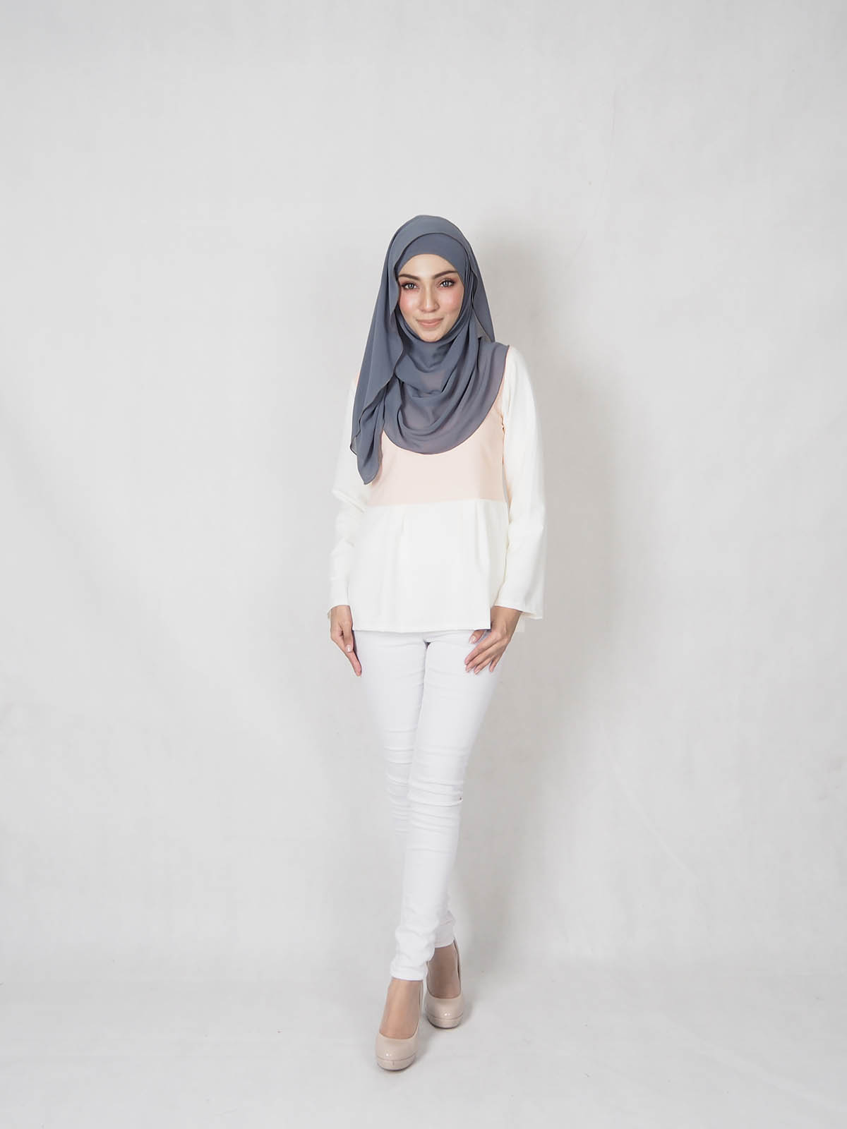 SW5336  TRENDY MIX BLOUSE PEACH