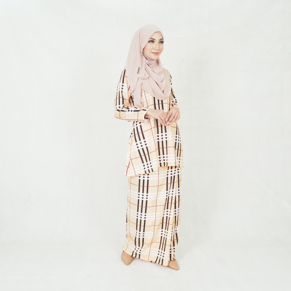 SW5200 CHECKER PRINTED KURUNG CREAM