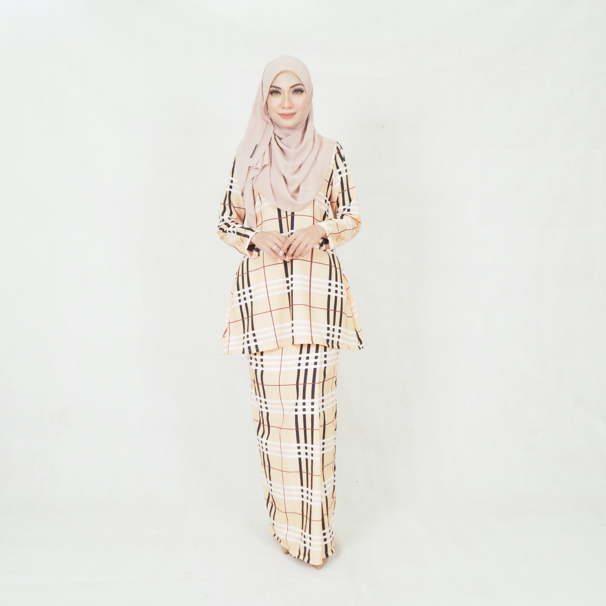 SW5200 CHECKER PRINTED KURUNG CREAM