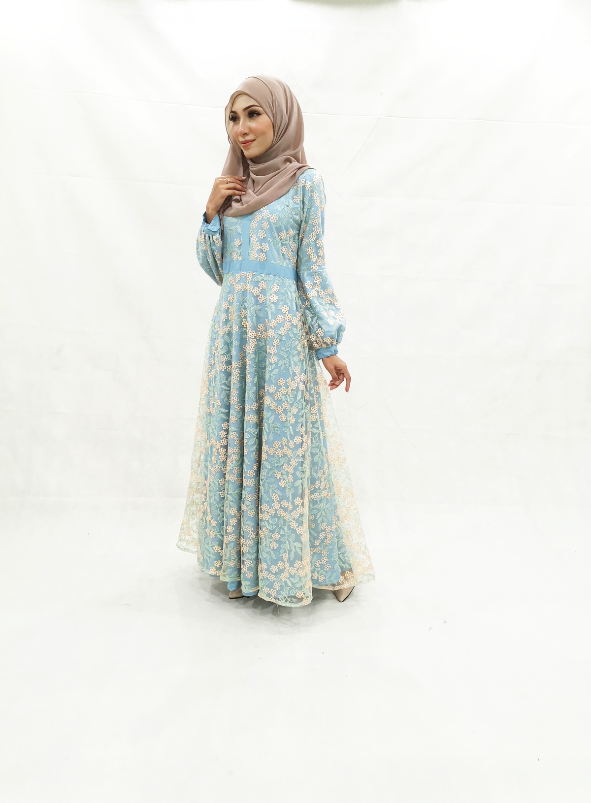 SW5205 STYLISH LACE JUBAH LIGHT BLUE