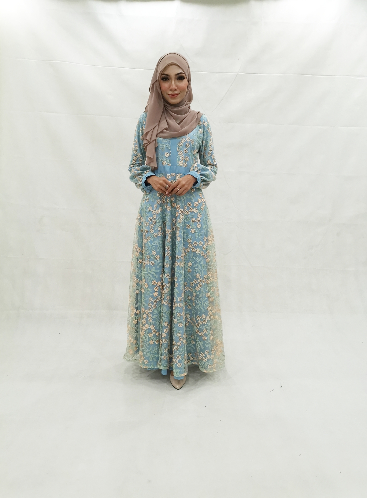 SW5205 STYLISH LACE JUBAH LIGHT BLUE