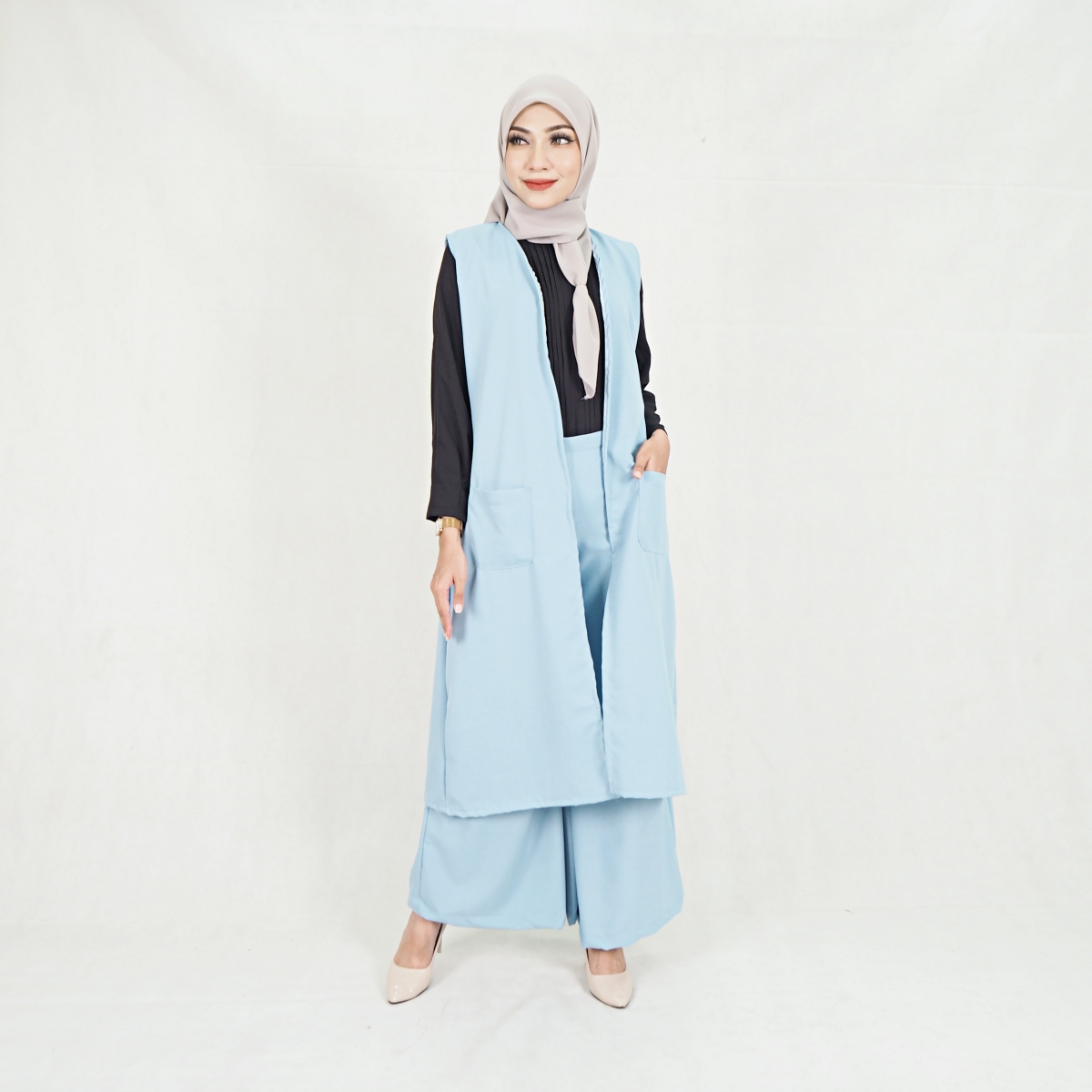 SW5209 WOMEN'S FASHION BLOUSE & PANT SET BLUE