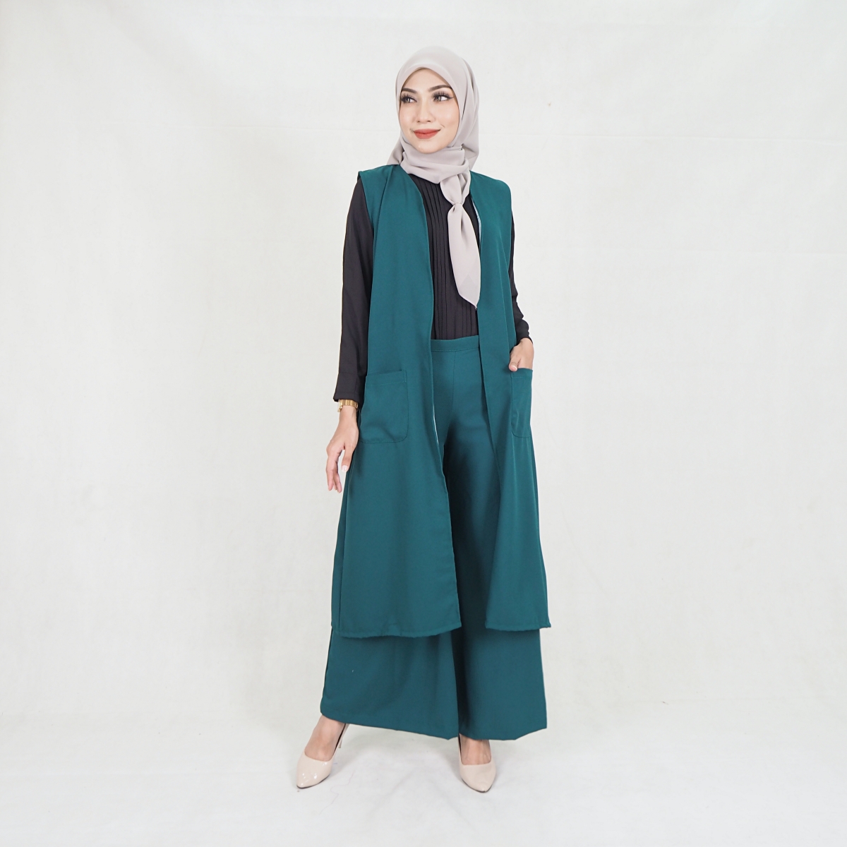 SW5209 WOMEN'S FASHION BLOUSE & PANT SET EMERALD GREEN