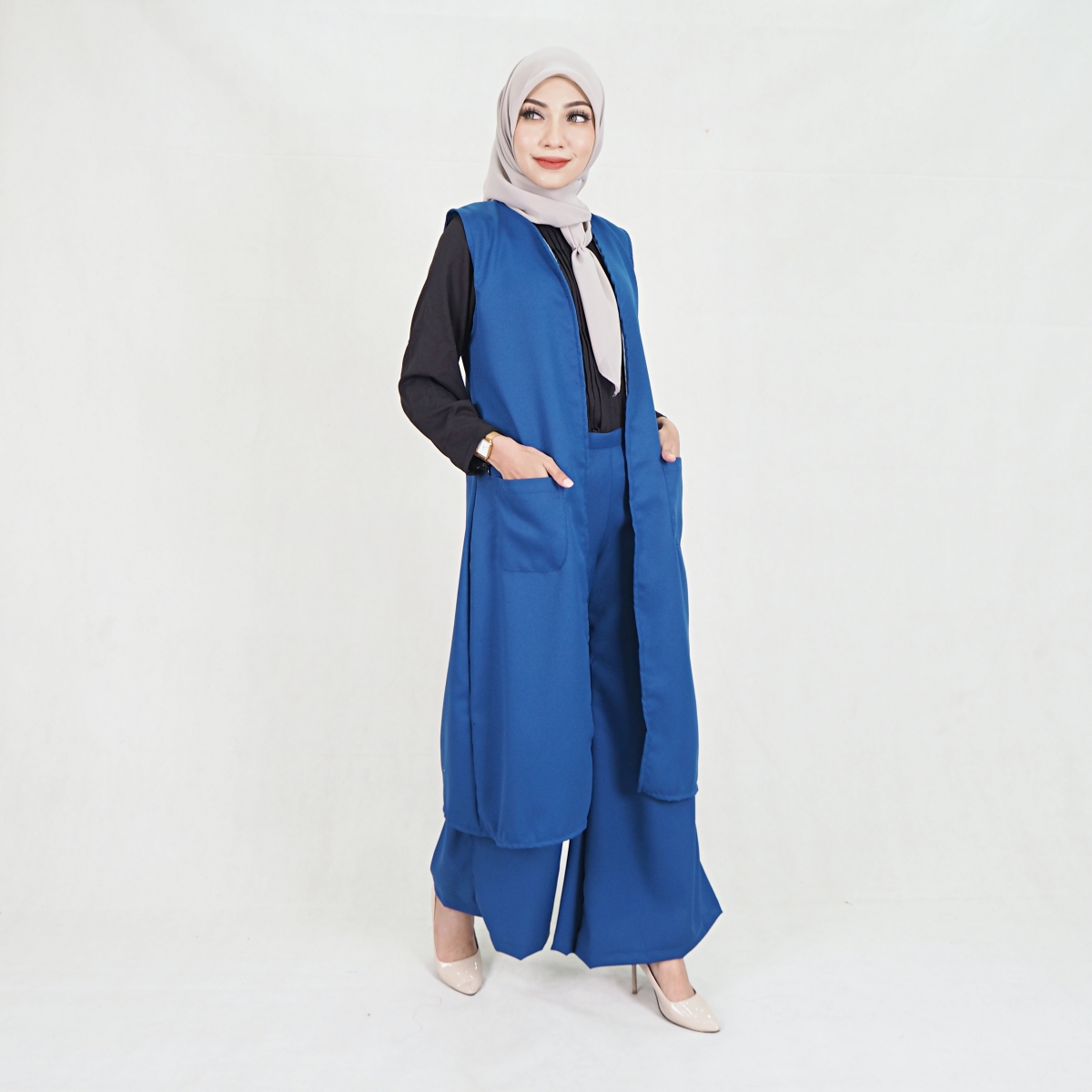 SW5209 WOMEN'S FASHION BLOUSE & PANT SET NAVY BLUE