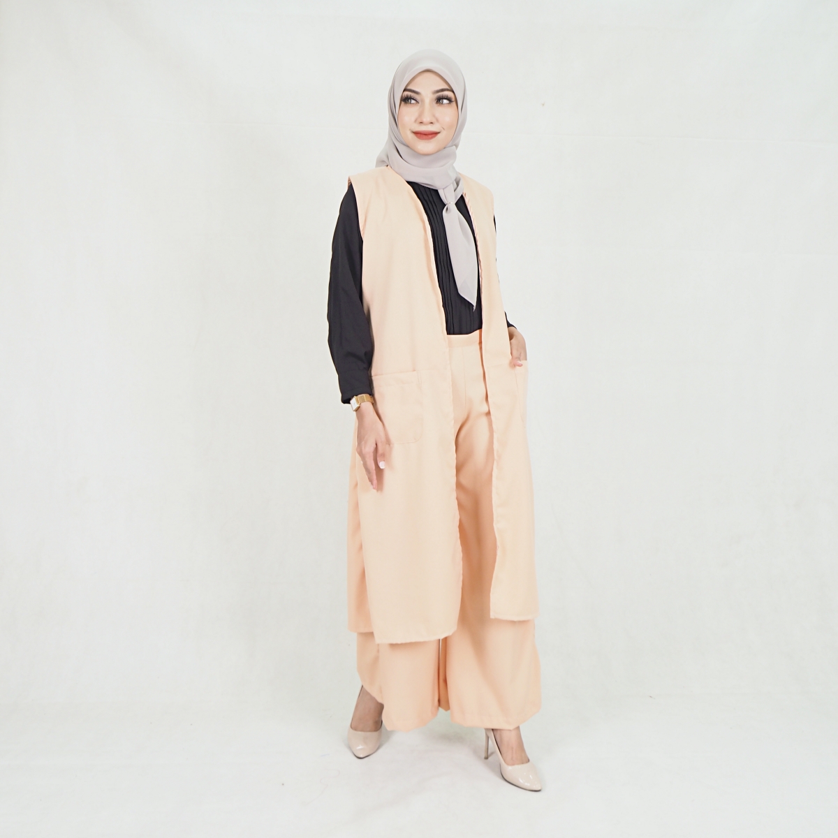 SW5209 WOMEN'S FASHION BLOUSE & PANT SET PEACH