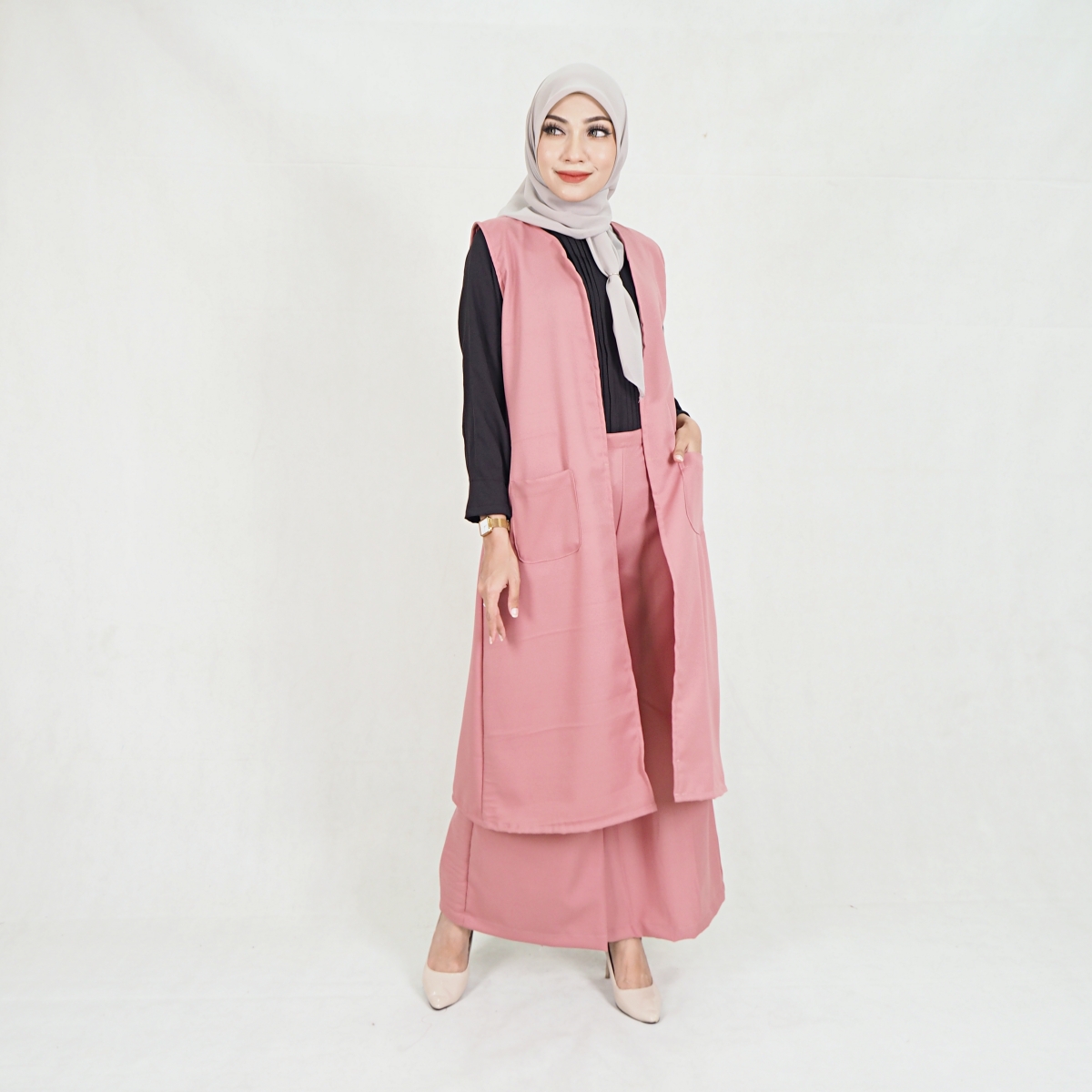 SW5209 WOMEN'S FASHION BLOUSE & PANT SET PINK