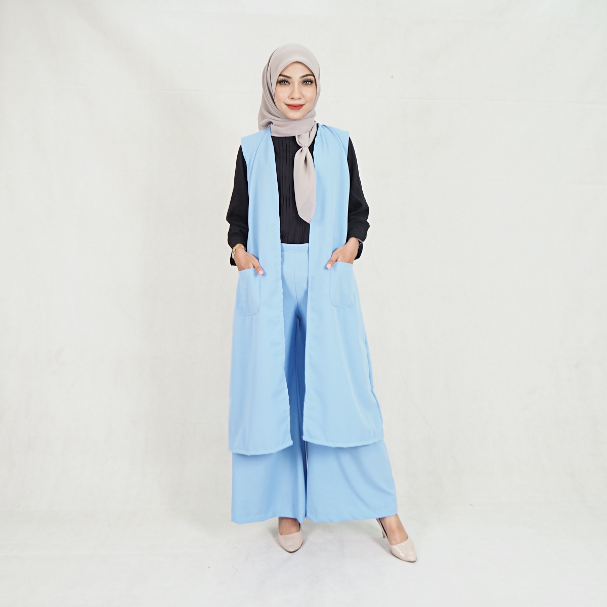 SW5209 WOMEN'S FASHION BLOUSE & PANT SET BABY BLUE
