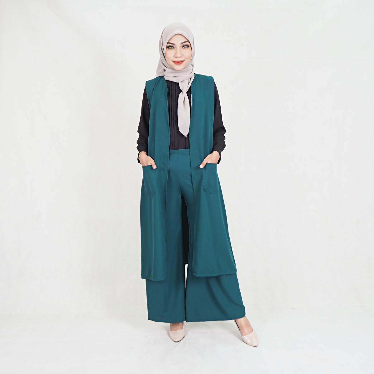 SW5209 WOMEN'S FASHION BLOUSE & PANT SET EMERALD GREEN