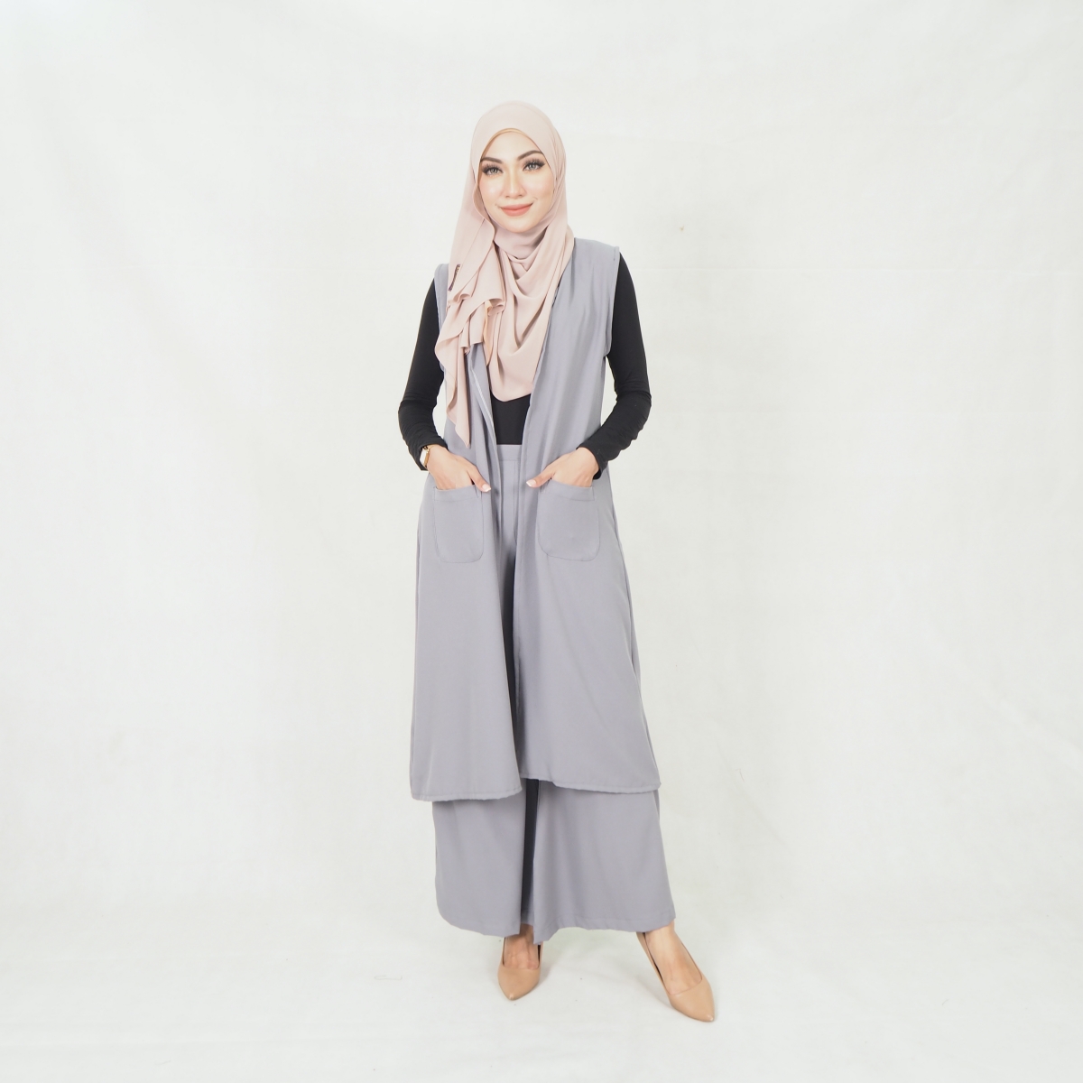 SW5209 WOMEN'S FASHION BLOUSE & PANT SET GREY