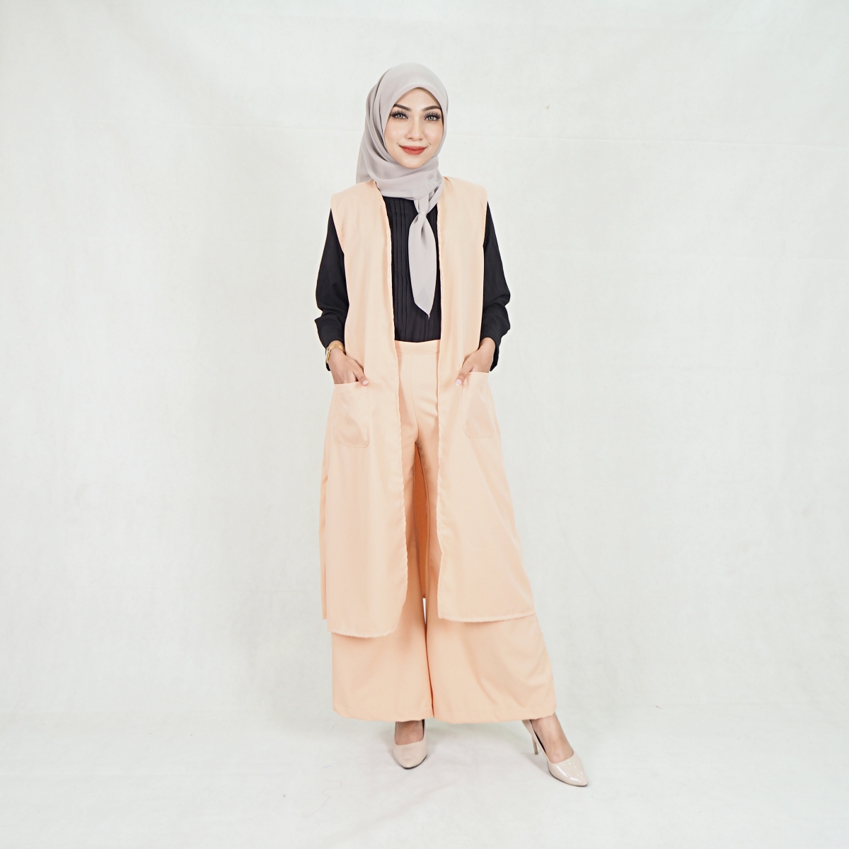SW5209 WOMEN'S FASHION BLOUSE & PANT SET PEACH