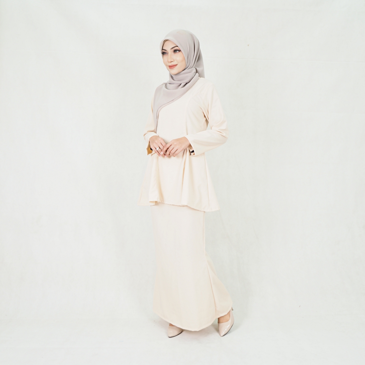 SW5214 WOMEN'S PLAIN BAJU KURUNG CREAM