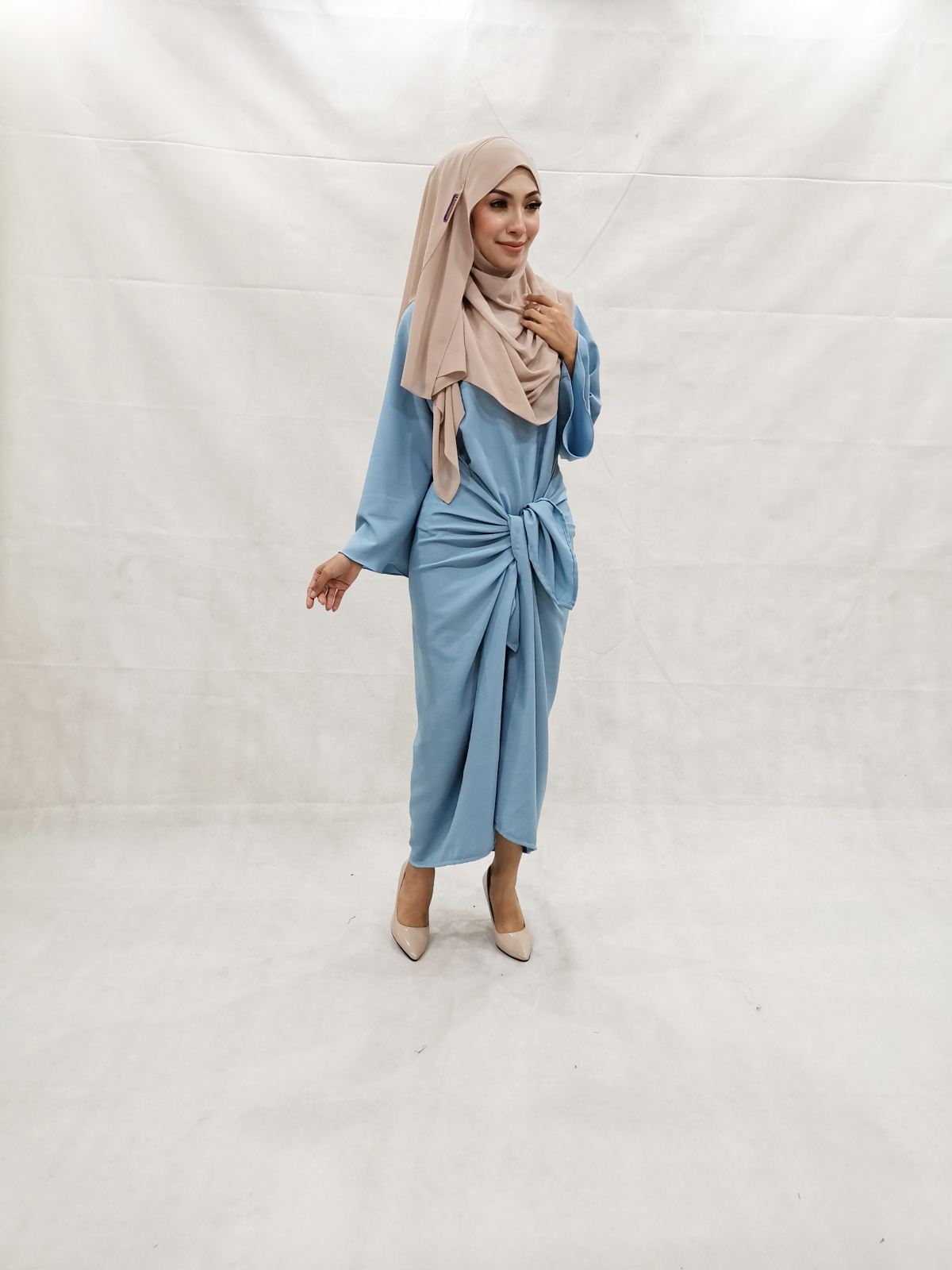 SW5231 PLAIN KNOT DRESS LIGHT BLUE