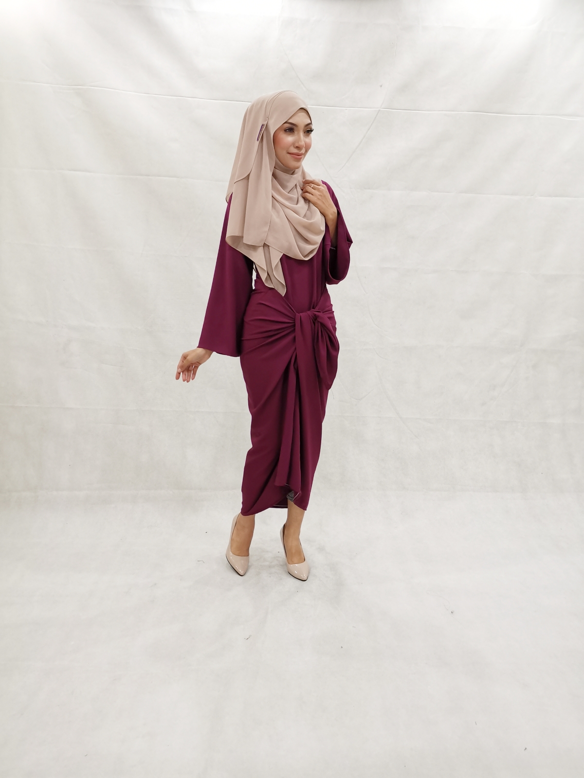 SW5231 PLAIN KNOT DRESS MAROON