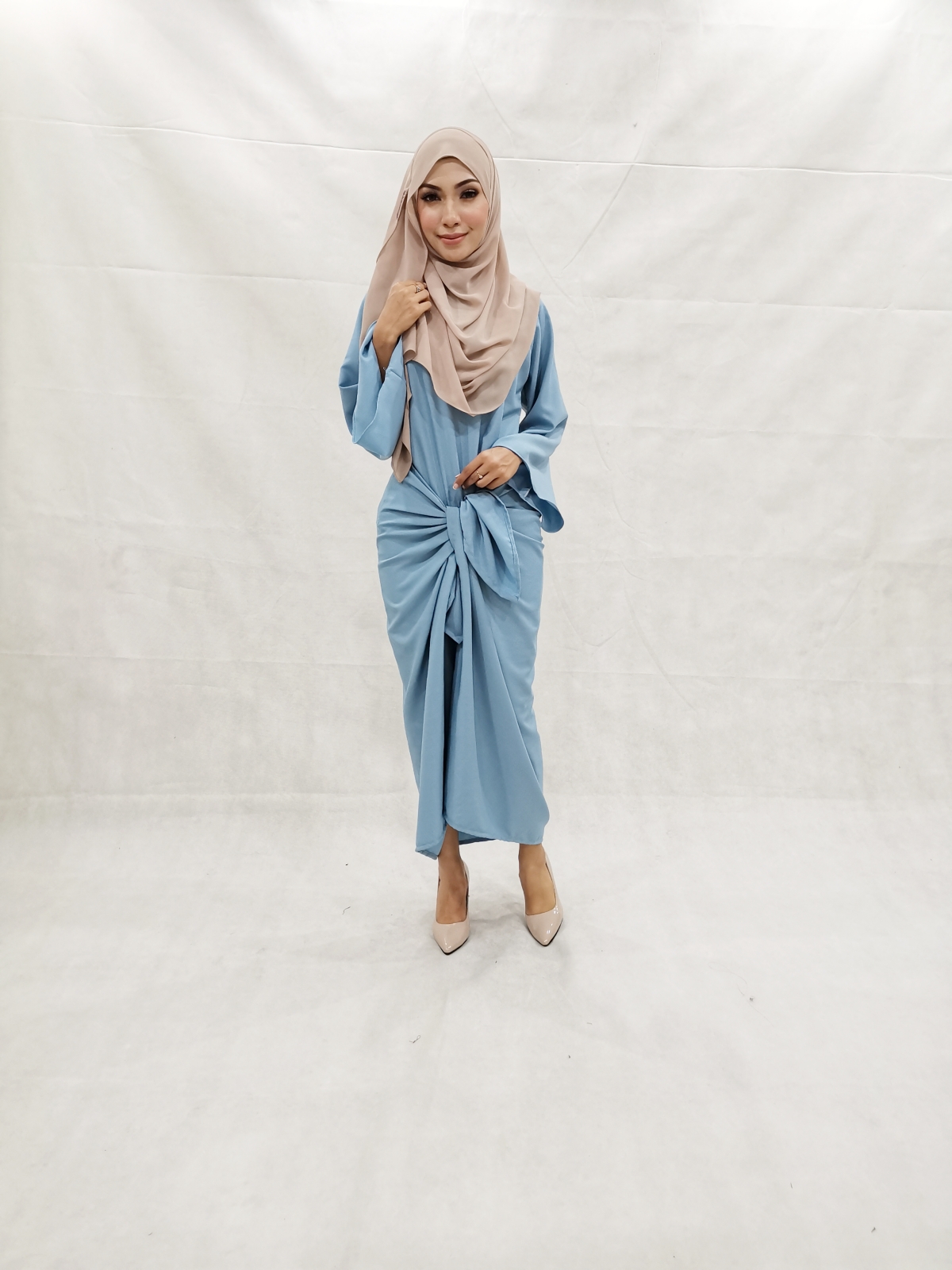 SW5231 PLAIN KNOT DRESS LIGHT BLUE