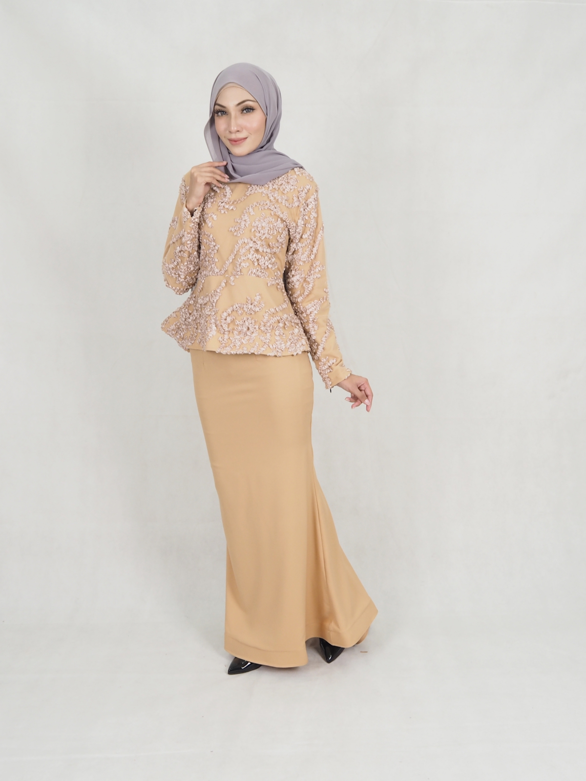 SW5234  LOVELY LACE MODERN KURUNG BROWN