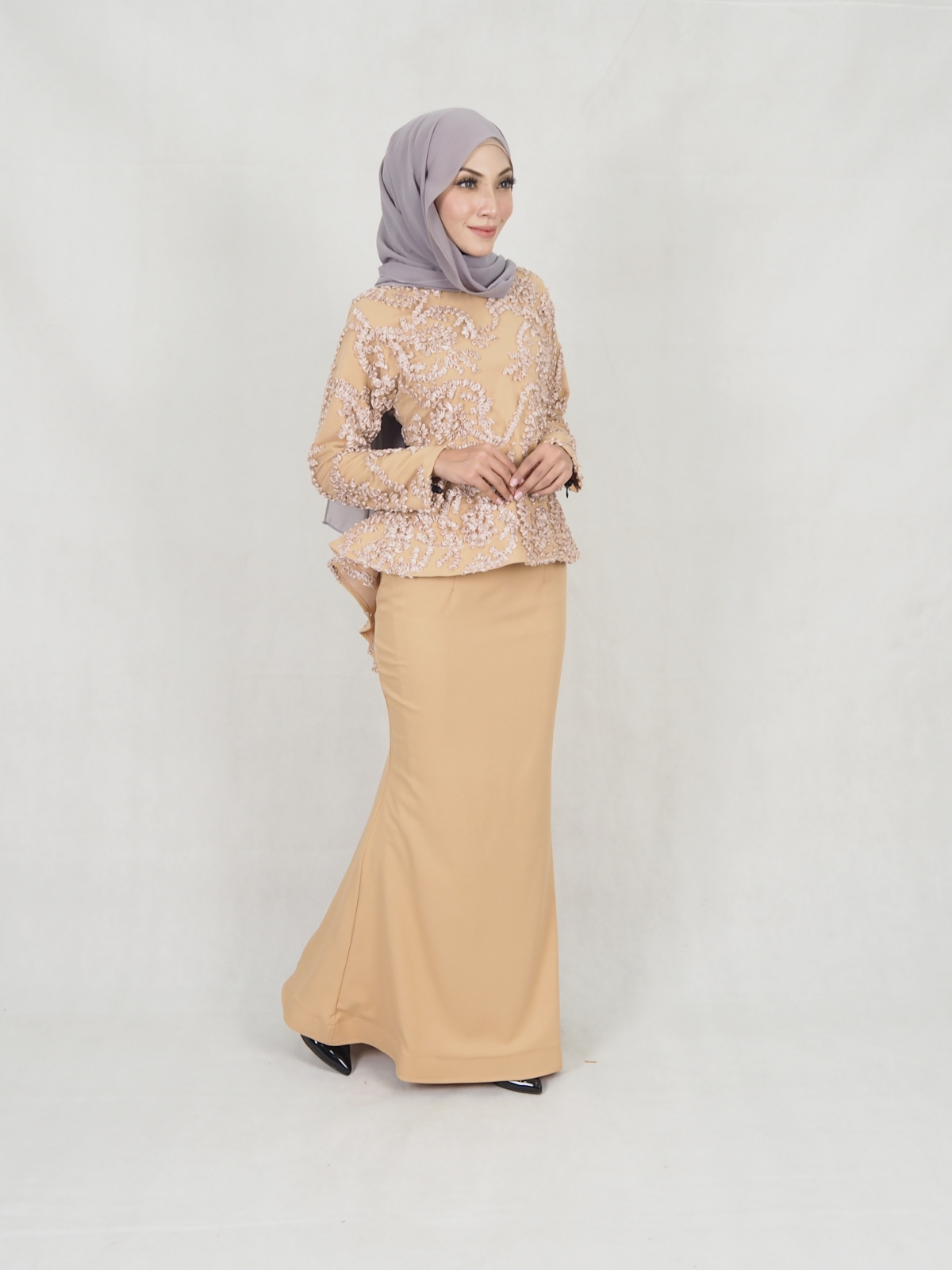 SW5234  LOVELY LACE MODERN KURUNG BROWN