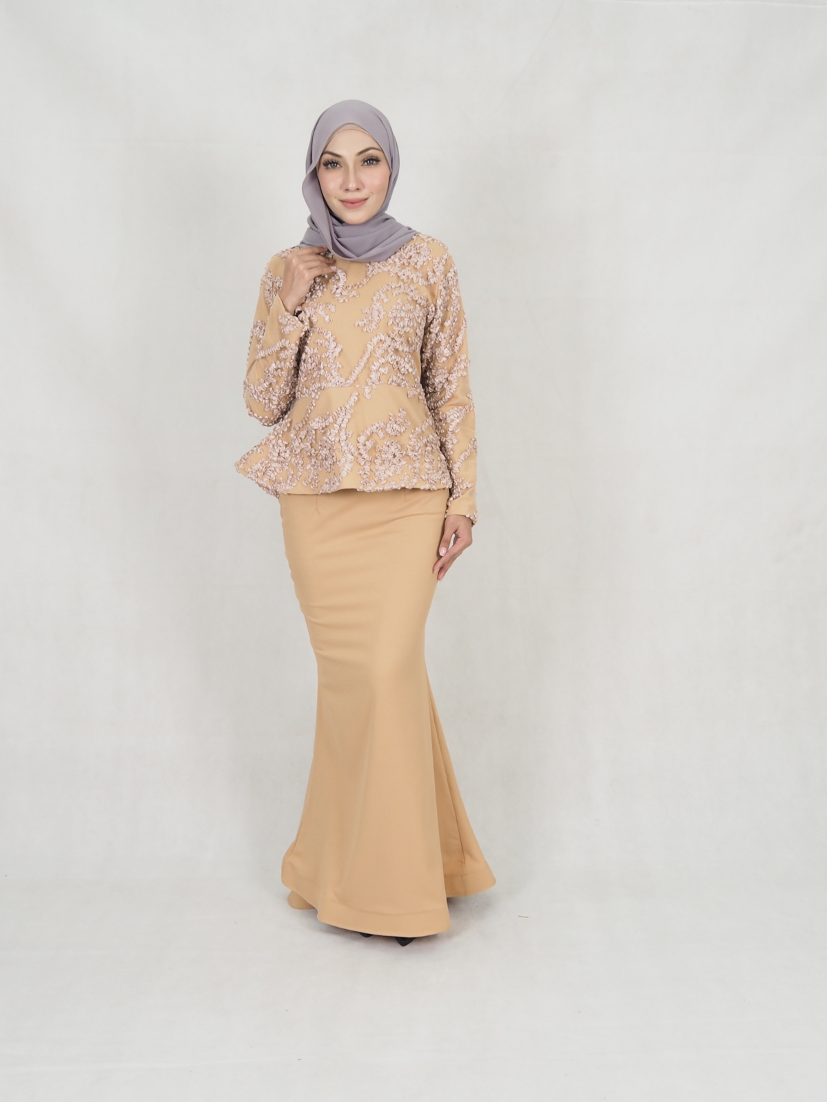 SW5234  LOVELY LACE MODERN KURUNG BROWN
