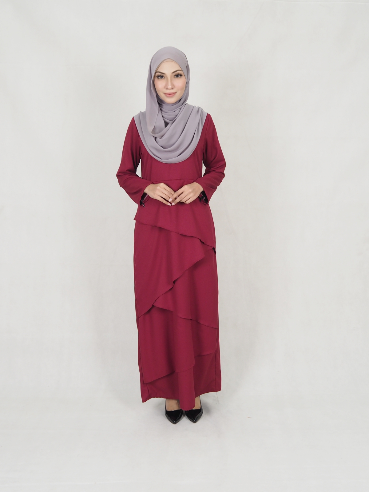 SW5242 MODERN LAYER JUBAH MAROON