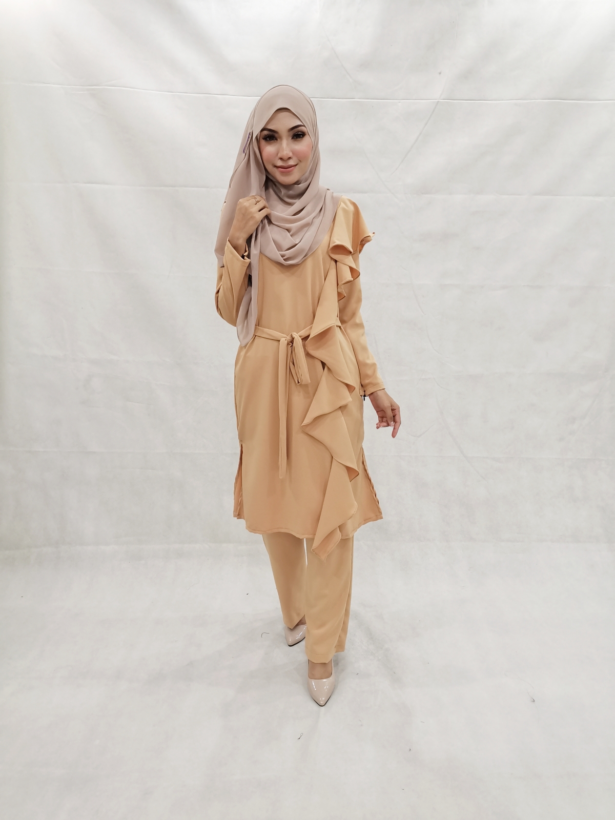 SW5303 NELY TOP & PANTS SET BROWN