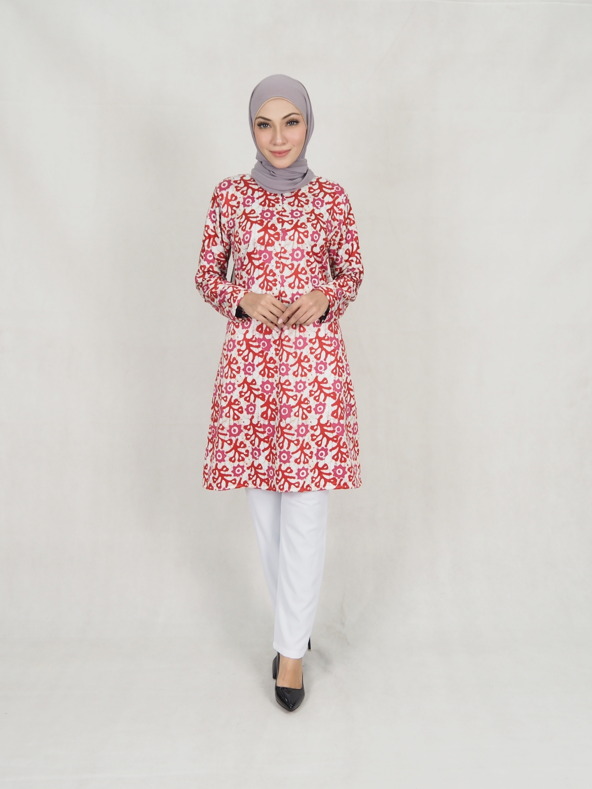 SW5307 MUSLIMAH PRINTED BLOUSE RED