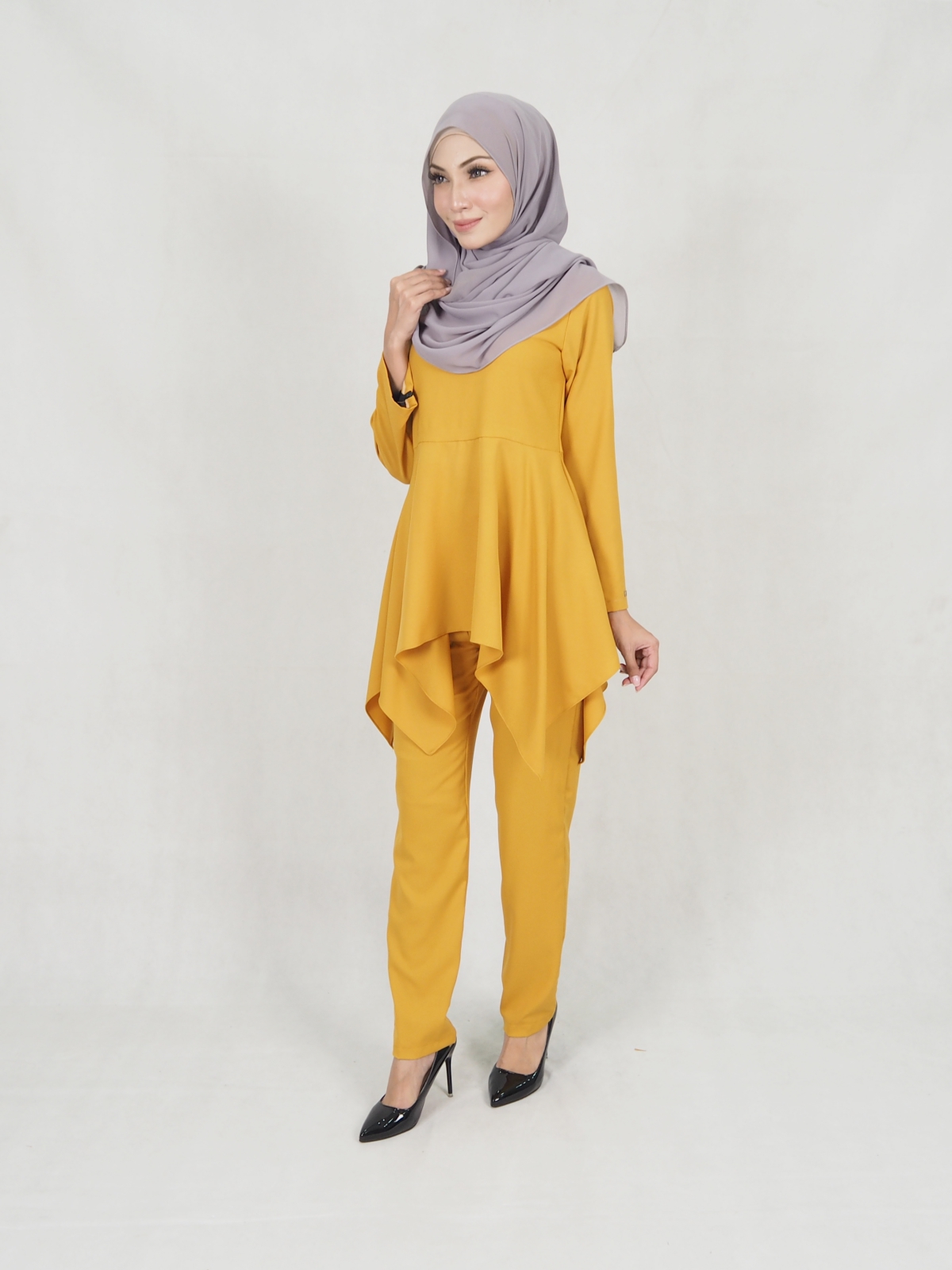 SW5309 FASHION BLOUSE & PANTS MUSTARD