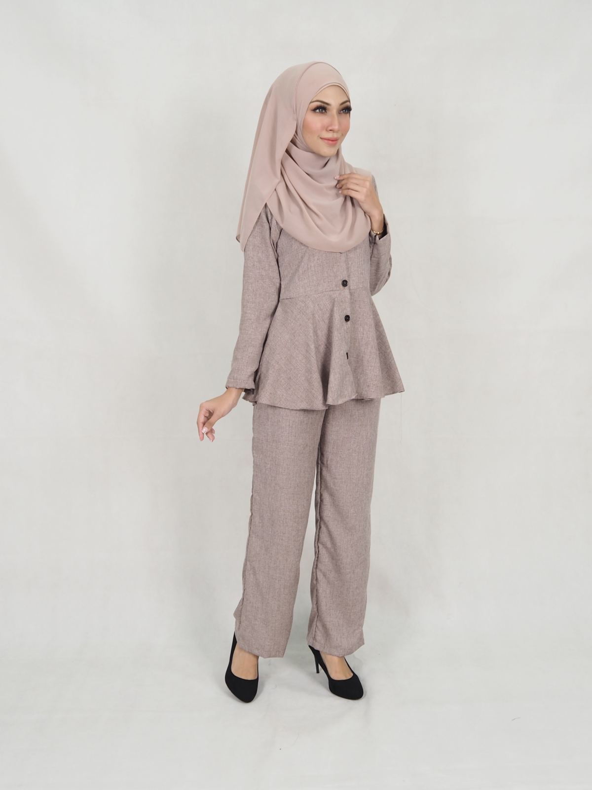 SW5313 MUSLIMAH TOP & PANTS BROWN