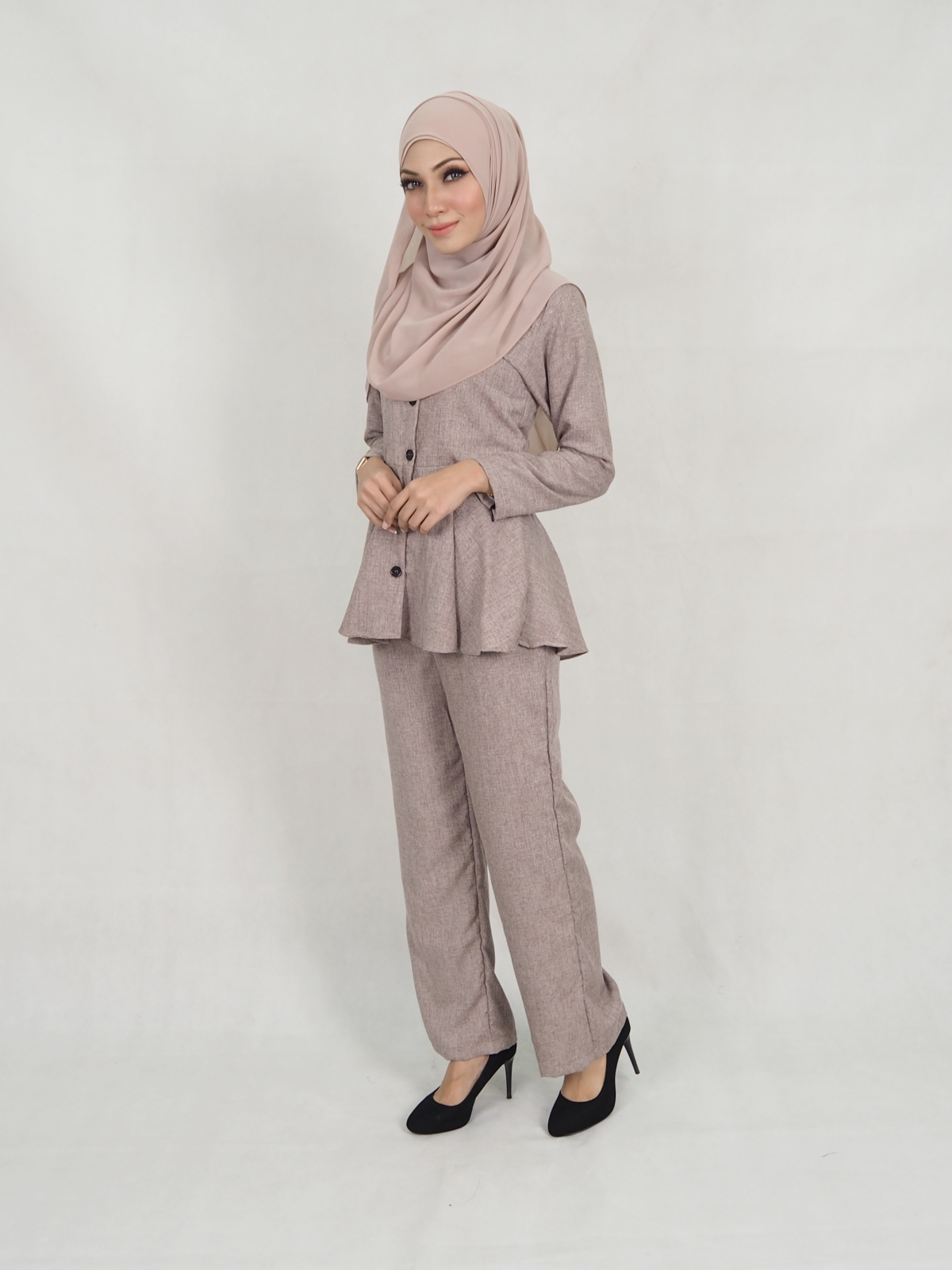 SW5313 MUSLIMAH TOP & PANTS BROWN