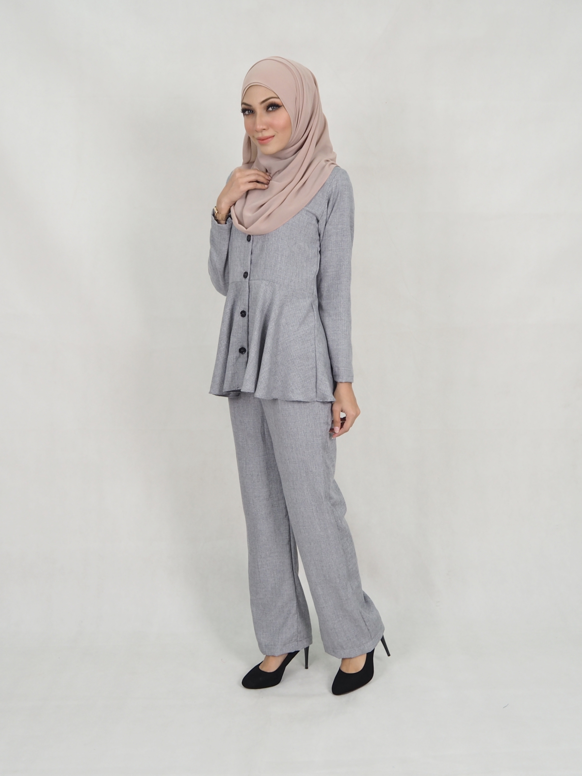 SW5313 MUSLIMAH TOP & PANTS GREY