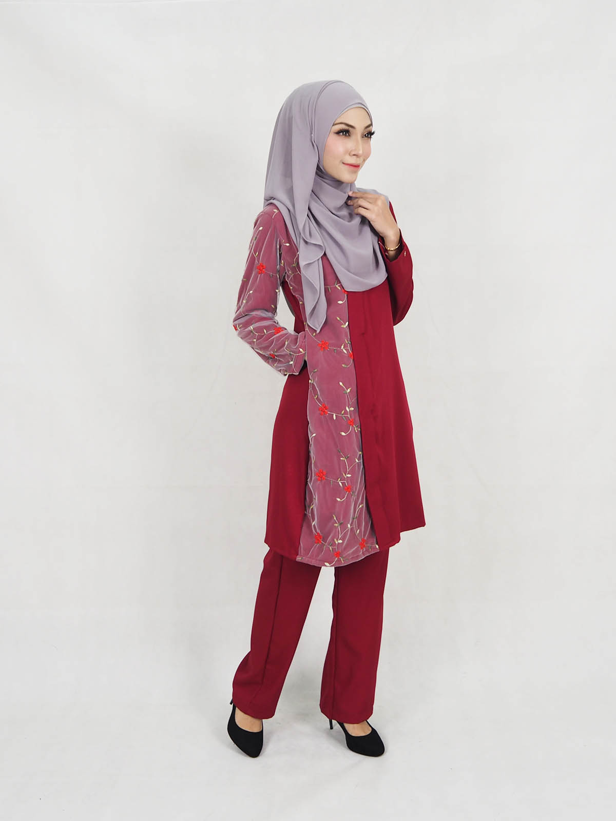 SW5319 BLOUSE + PANTS SET MAROON