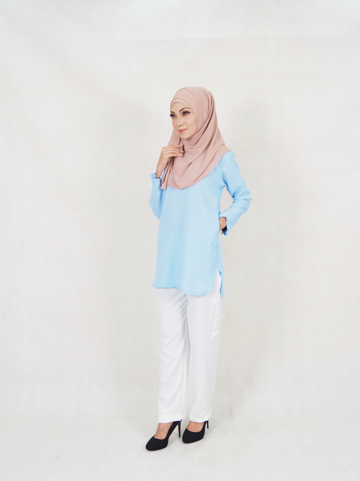 SW5330 TRENDY BLOUSE + PALAZZO LIGHT BLUE