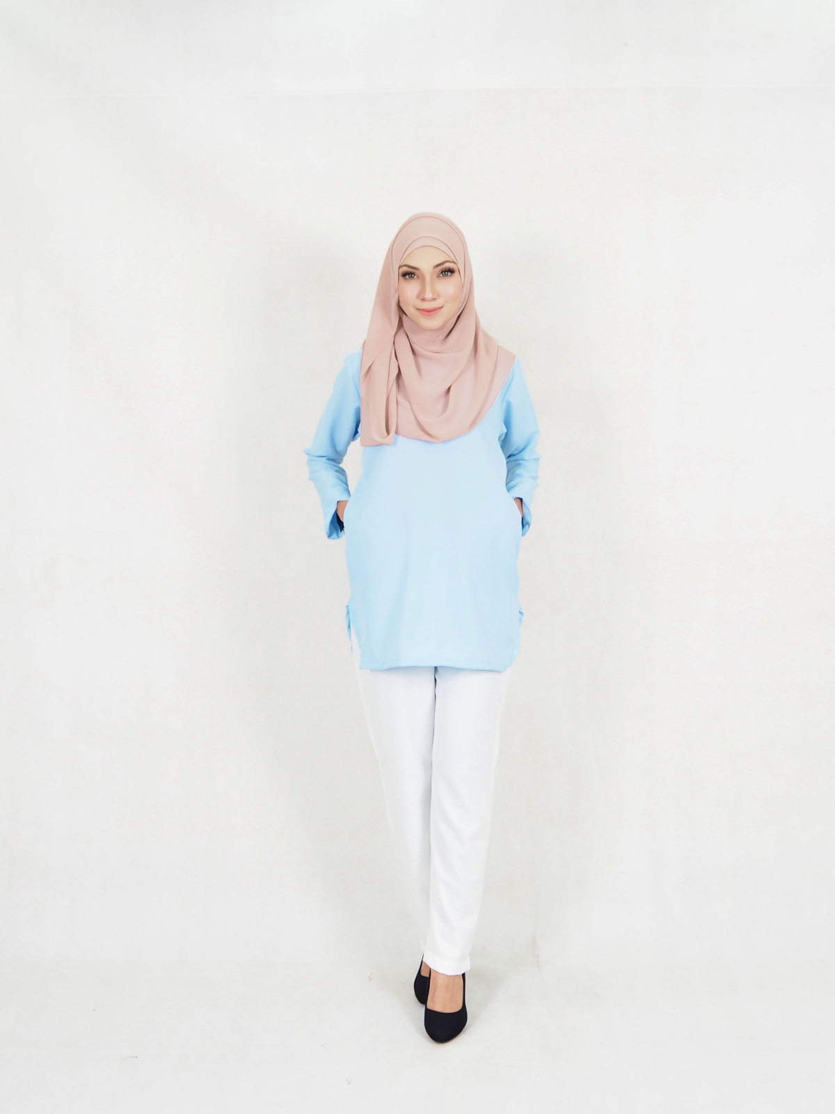 SW5330 TRENDY BLOUSE + PALAZZO LIGHT BLUE