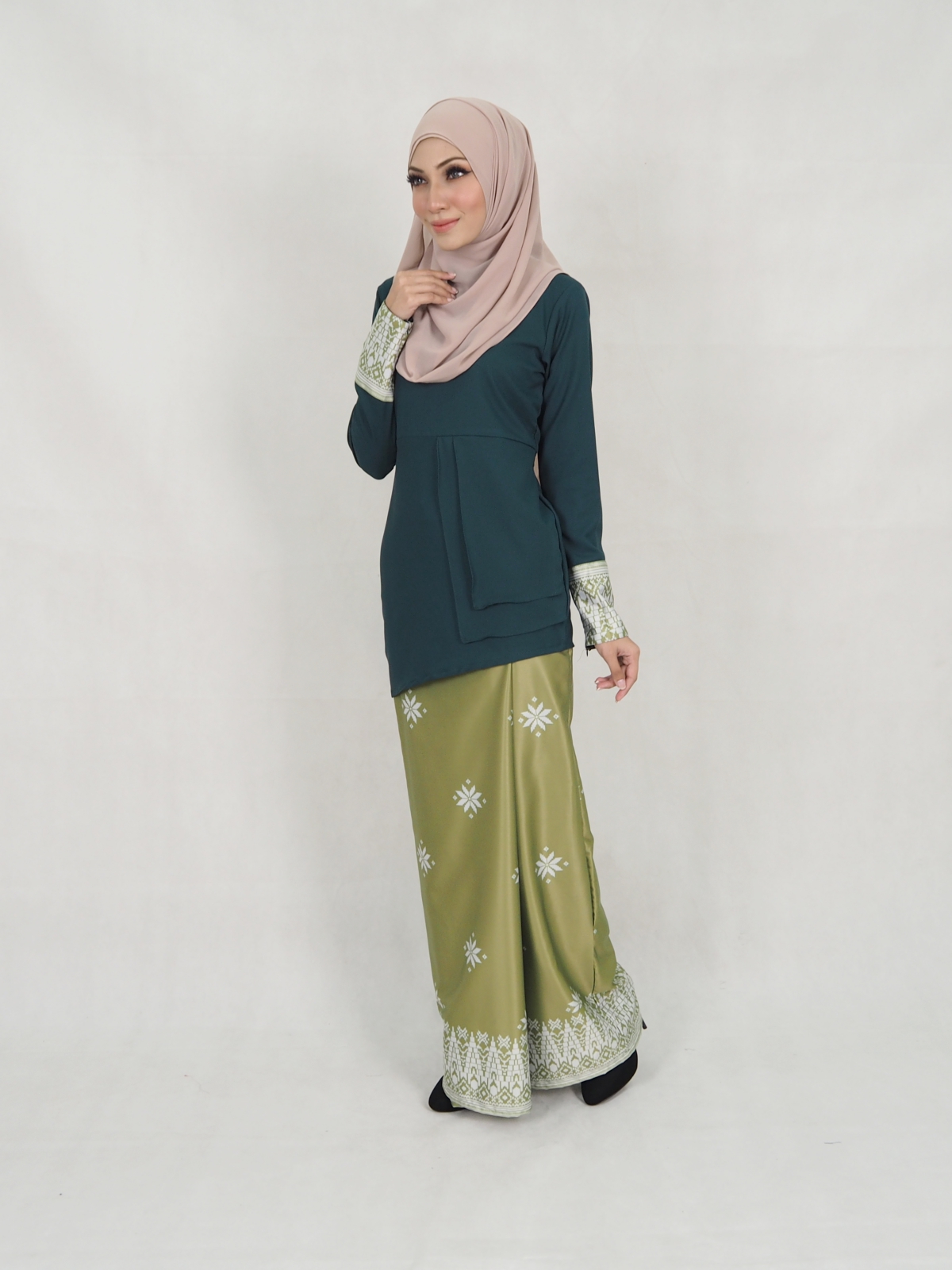 SW5344 SONGKET PRINTED BAJU KURUNG EMERALD GREEN