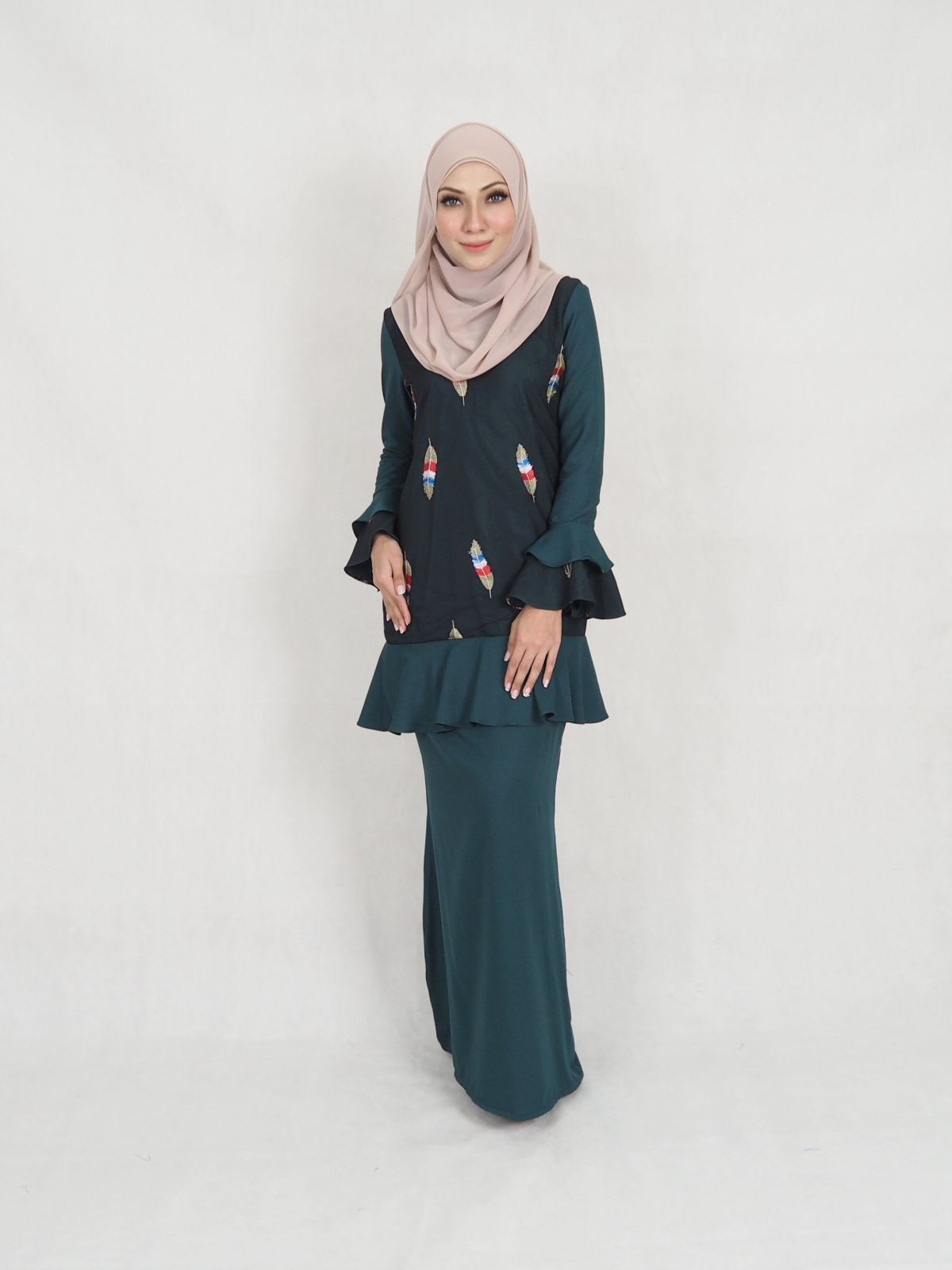SW5345 LOVELY TRUMPET BAJU KURUNG EMERALD GREEN