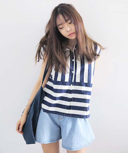 BM71280 Stripe Button Top As Picture