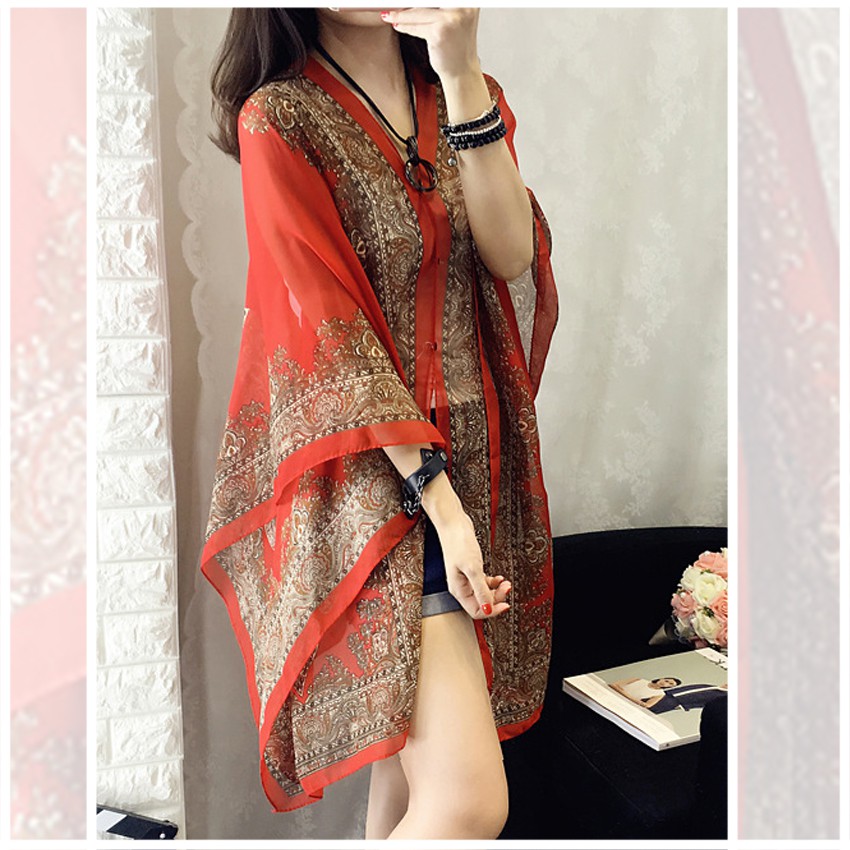 KW80752 Summer Batik Shawl Red