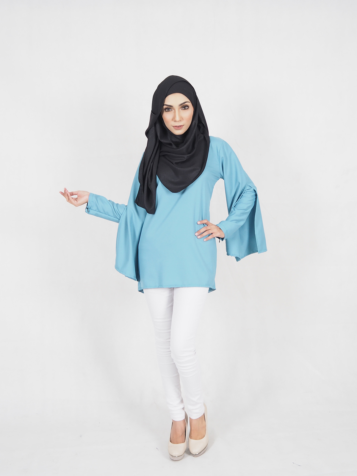 SW5373 AMEENA PLUS SIZE BLOUSE BLUE