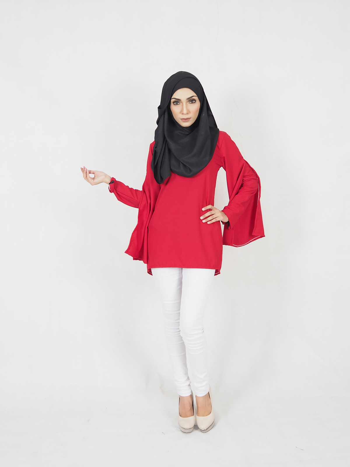 SW5373 AMEENA PLUS SIZE BLOUSE RED