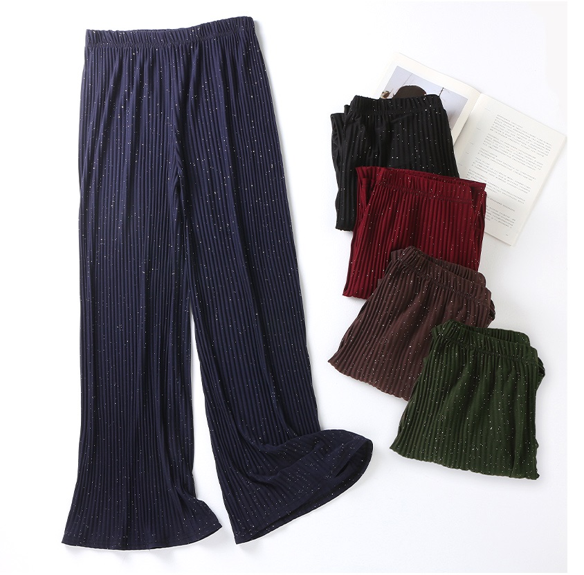 QA-789 ELASTIC SHINY PLEATED PANTS BLUE
