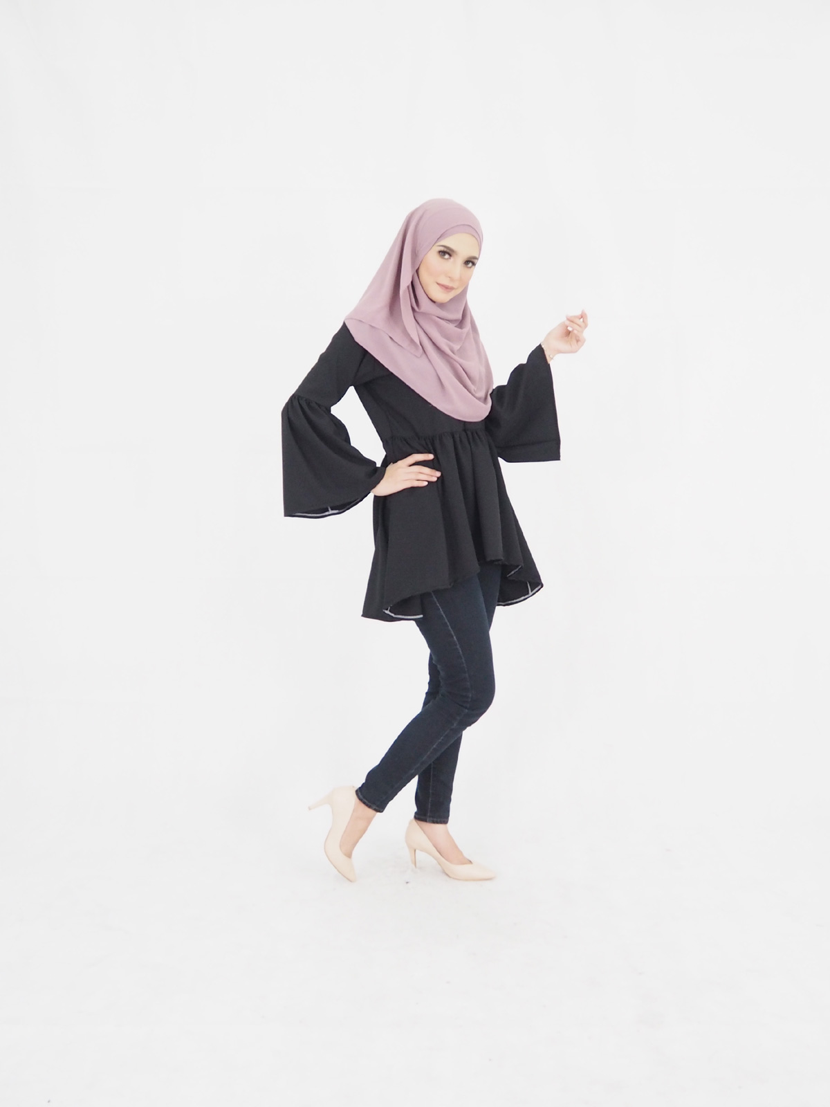 SW5374 PLUS SIZE FISHTAIL BLOUSE BLACK