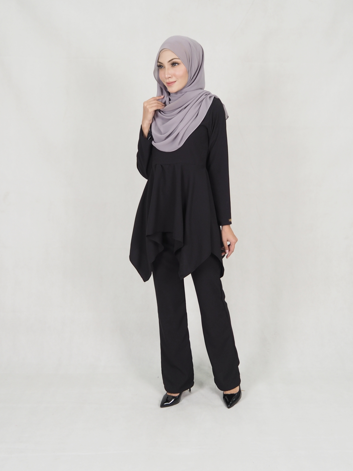 SW5351 PLUS SIZE BLOUSE & PANTS SET BLACK